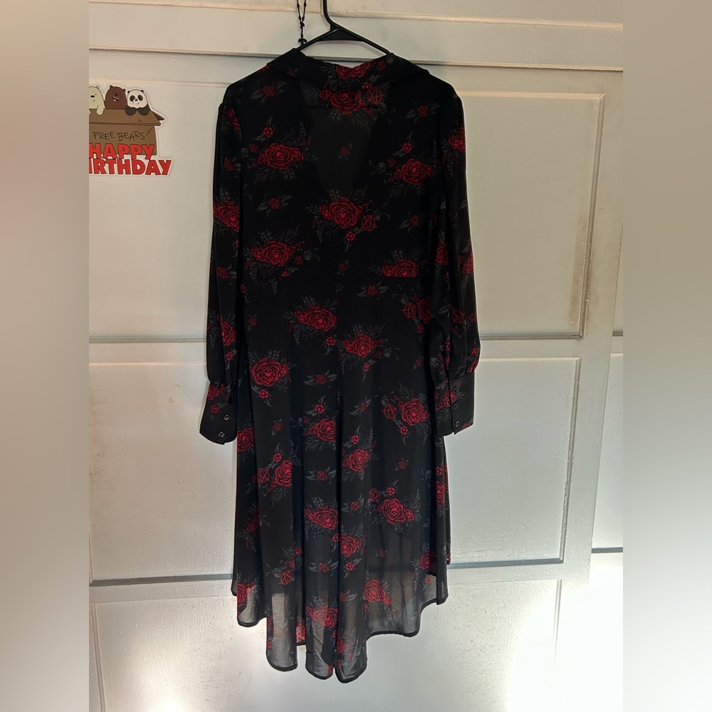 Killstar Black Dress with Red Floral Design